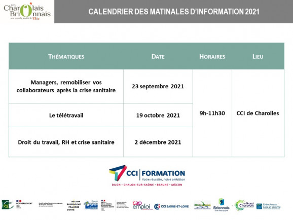Calendrier matinales d information 2021 cci formation
